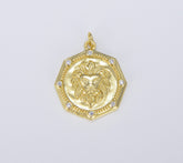 18K Gold Filled Cubic Zirconia Micro Pave Embossed Lion Charm, CP1461